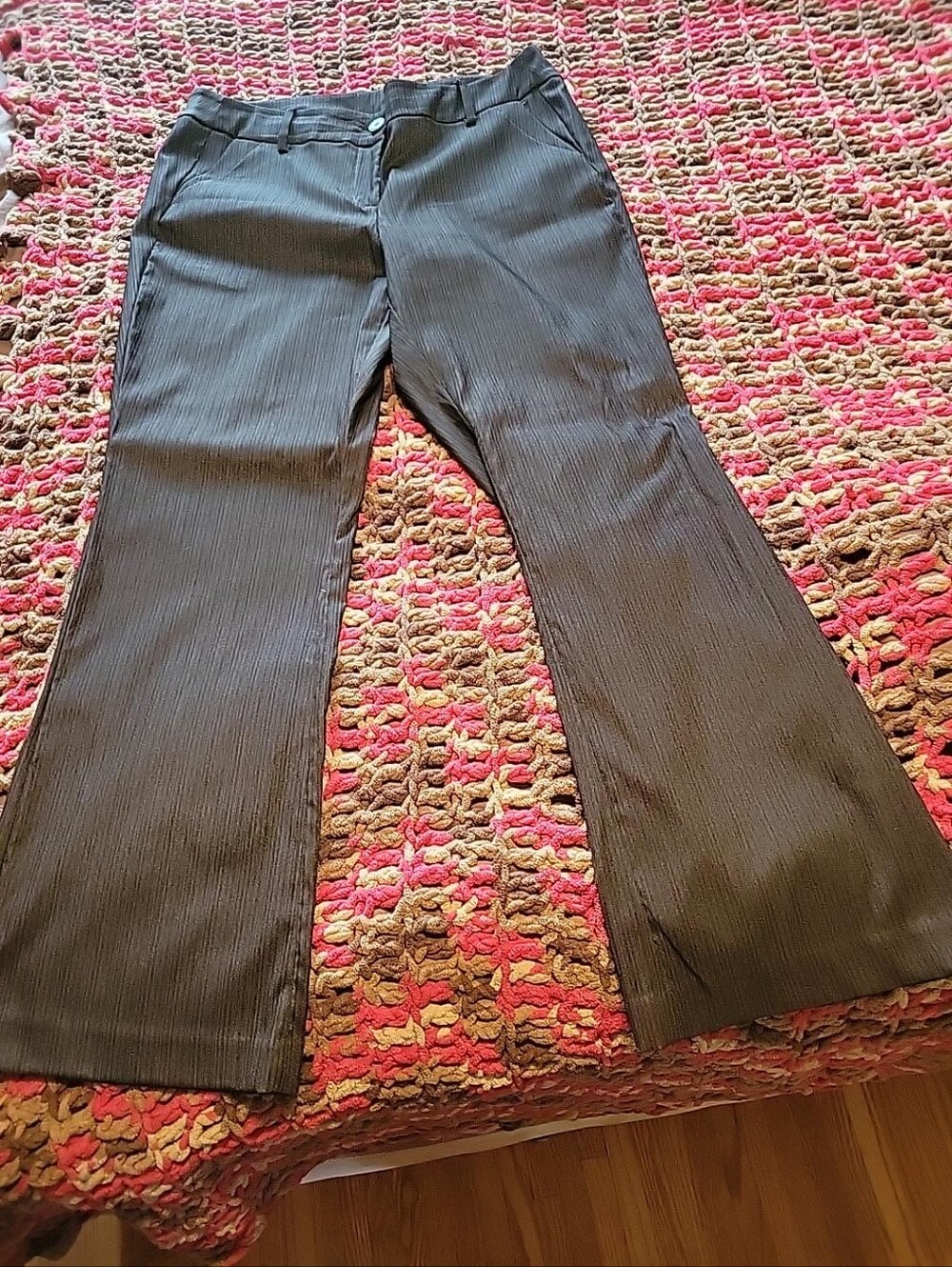 Lane Bryant Gray Pinstripe Flare Dress Pants